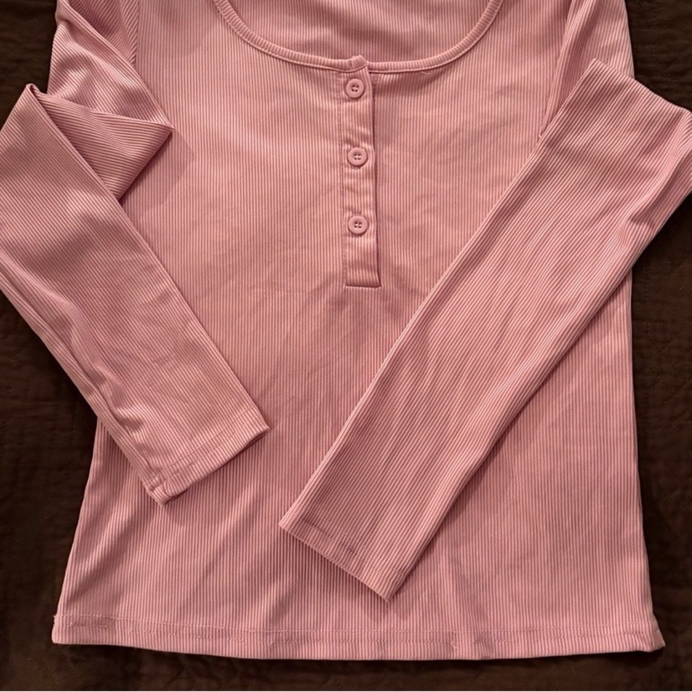 Pink Long Sleeve Ribbed Top